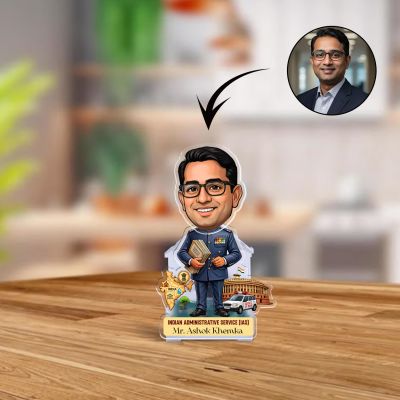 Personalized Indian Administrative Service (IAS) Caricature for Car Dashboard Gift for IAS Officers & Aspirants Professional Gift for Civil Servants Solar Powered Shaking Head